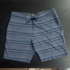 VISSLA Men's Navy and Gray Striped Board Shorts